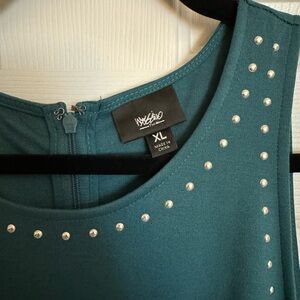 Target Mossimo sleeveless green flare dress with silver trim. Size XL.